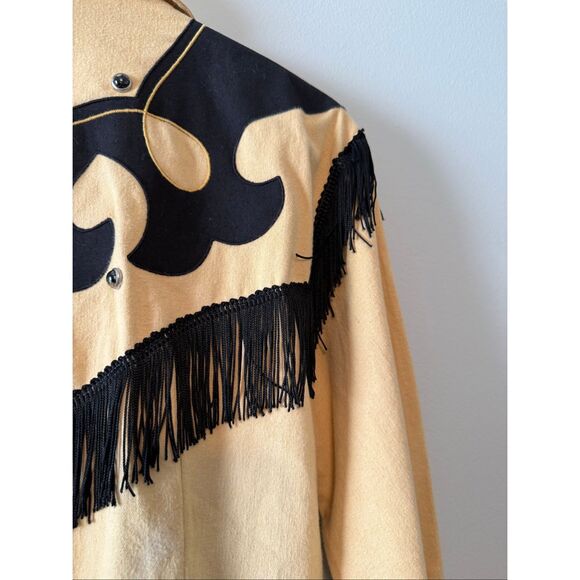 1849 Authentic Ranchwear Womens M Fringe Trim Western Jacket Beige Black Cowgirl - Picture 10 of 13